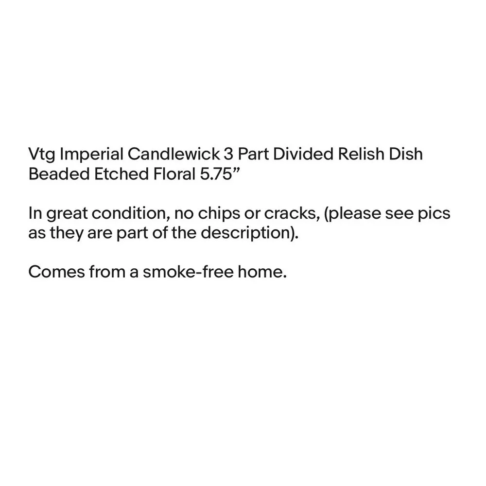 Vtg Imperial Candlewick 3 Part Divided Relish Dish Beaded Etched Floral 5.75